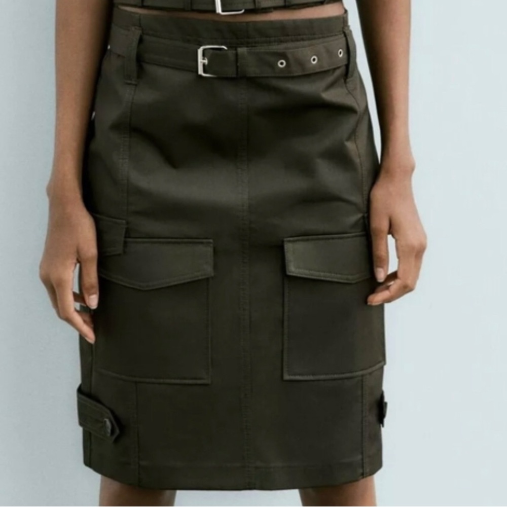 NWT Olive  Knee-Length Cargo Pencil Trendy Skirt